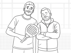 Schwarz-weiße Skizze des Babolat Counter Viper 2024 Padelschlägers mit langem Griff und strukturierter Schlagfläche