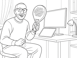 Sort-hvid tegning af El Toro 1.0 Viceversa padelketcher med tyr-motiv og kontrastfulde sider