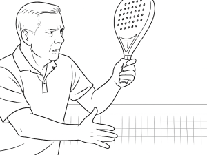 Spelare utför en forehandlobb i padel, racketen lågt och genomförandet ovanför axeln