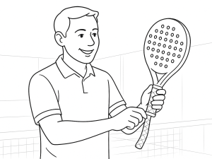 Padelmailan kahva, jossa Hesacore-hunajakennogrippi ja asennusohjaimet mustavalkoisessa piirroskuvassa