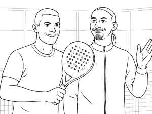 Fodboldstjerner og paven holder padelketchere, med Vatikanets kuppel og padelbane i baggrunden