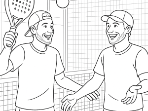 Padelspelare förbereder serve, partner redo, båda fokuserar på positionering och kommunikation på banan