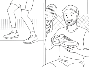 Twee schoenen naast elkaar die het zoolpatroon van een padelschoen en een tennisschoen tonen