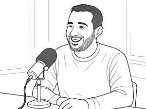 Svart-hvitt skisse av en padelklubb-leder som ser over fleksible PlaybyPoint-abonnement på en bærbar PC