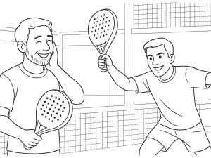 Ung padelspiller trener på bane, omgitt av racketer og merkeutstyr, som symboliserer tidlig dedikasjon