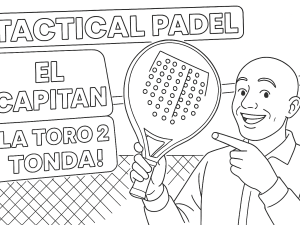 Dibujo en blanco y negro de la pala Tactical Padel El Capitan con forma de gota redondeada y puño blanco