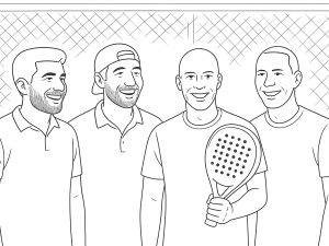 Trois joueurs de padel testant différentes raquettes de grandes marques sur un court couvert à Pala Padel Nola