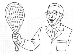 Zwart-witte schets van een Varlion LW Summum Carbon Black padelracket met rond blad en hexagon frame