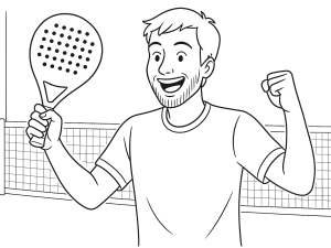 Dessin noir et blanc de la raquette de padel Kombat Krakatoa avec forme ronde et manche allongé