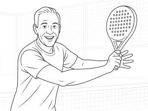 Spelare utför en moturs forehand 360-sväng på en padelbana, racketen bakåt mitt i rotationen