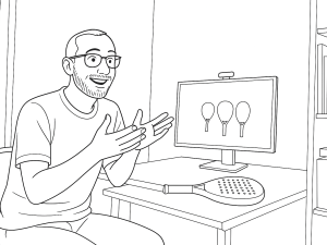 Drie Orven Serie Pro padelrackets met diamantvormen en Kevlar-carbon bruggen in zwart-wit schets