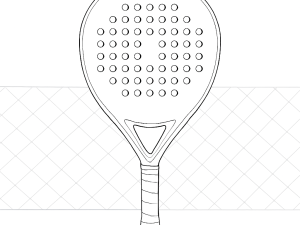Sort-hvid skitse af Osaka Vision Pro Power padelbat med dråbeform og tekstureret overflade