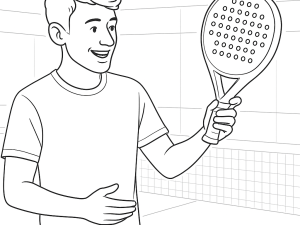 Disegno in bianco e nero della racchetta da padel Puma Nova Elite Momo con firma e laccetto intrecciato