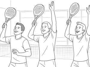 Desenho a preto e branco de quatro raquetes de padel StarVie, cada uma identificada com um tipo de espuma diferente.