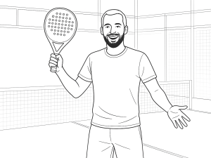 Sort-hvid skitse af Vibora Yarara Radical 12K padelketcher med dråbeform og tekstureret flade