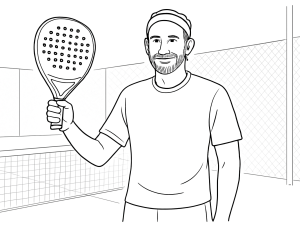 Schwarz-weiße Skizze des Xcalion S1/20 Padelschlägers mit Hybridform und strukturierter Oberfläche